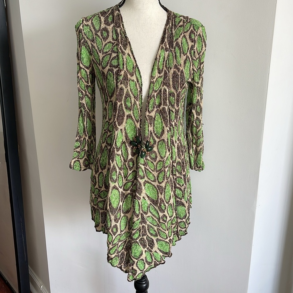 Alberto Malaki Green and Brown Patterned Knitted Cardigan